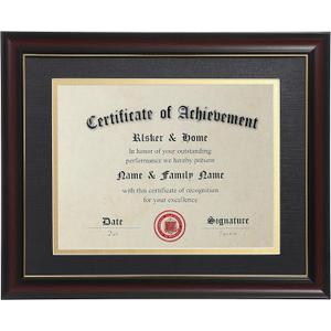 ELSKER&HOME 8.5x11 Diploma Frames with Mat, Classic Cherry Wood, 8.5x11 or 11x14 Inch - Double Matte Black with Gold Rim