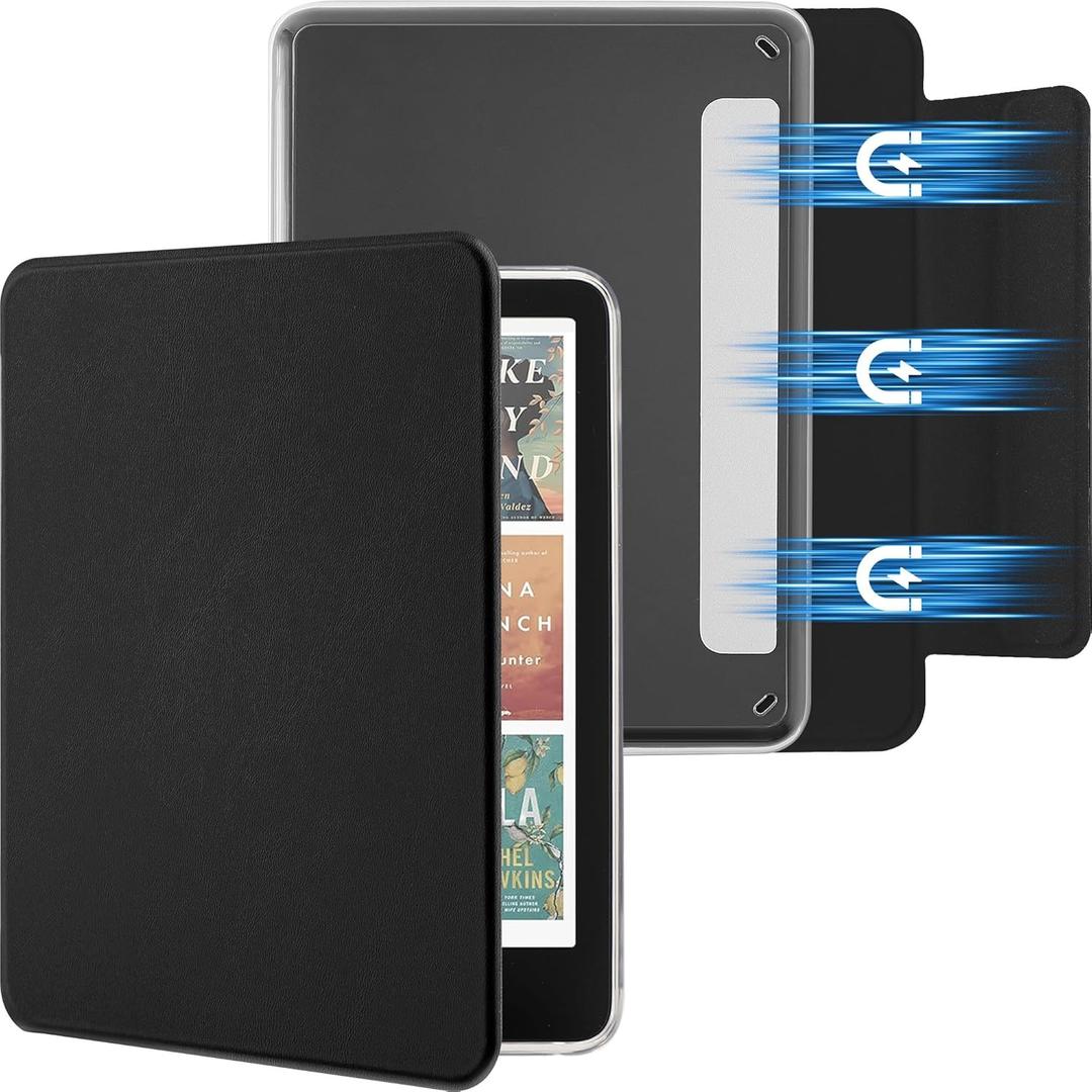 SESENSE Detachable Magnetic Case for 7'' Kindle Paperwhite 12th Gen 2024 and Kindle Colorsoft Signature Edition, Slim PU Shell Cover Case with Auto Wake/Sleep, Black