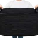 Goodpick Large Blanket Basket Living Room, 21.6" x 14.9" x 11.8" Woven Storage Basket for Blankets, Toys, Rectangle Rope Dirty Clothes Baskets for Nursery, Bedroom, Black