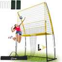 2-in-1 Volleyball Training Equipment - Adjustable Height Volleyball Practice Net System, Portable Volleyball Net for Indoor Outdoor Backyard Hitting Serving Passing Practice with Ball Return