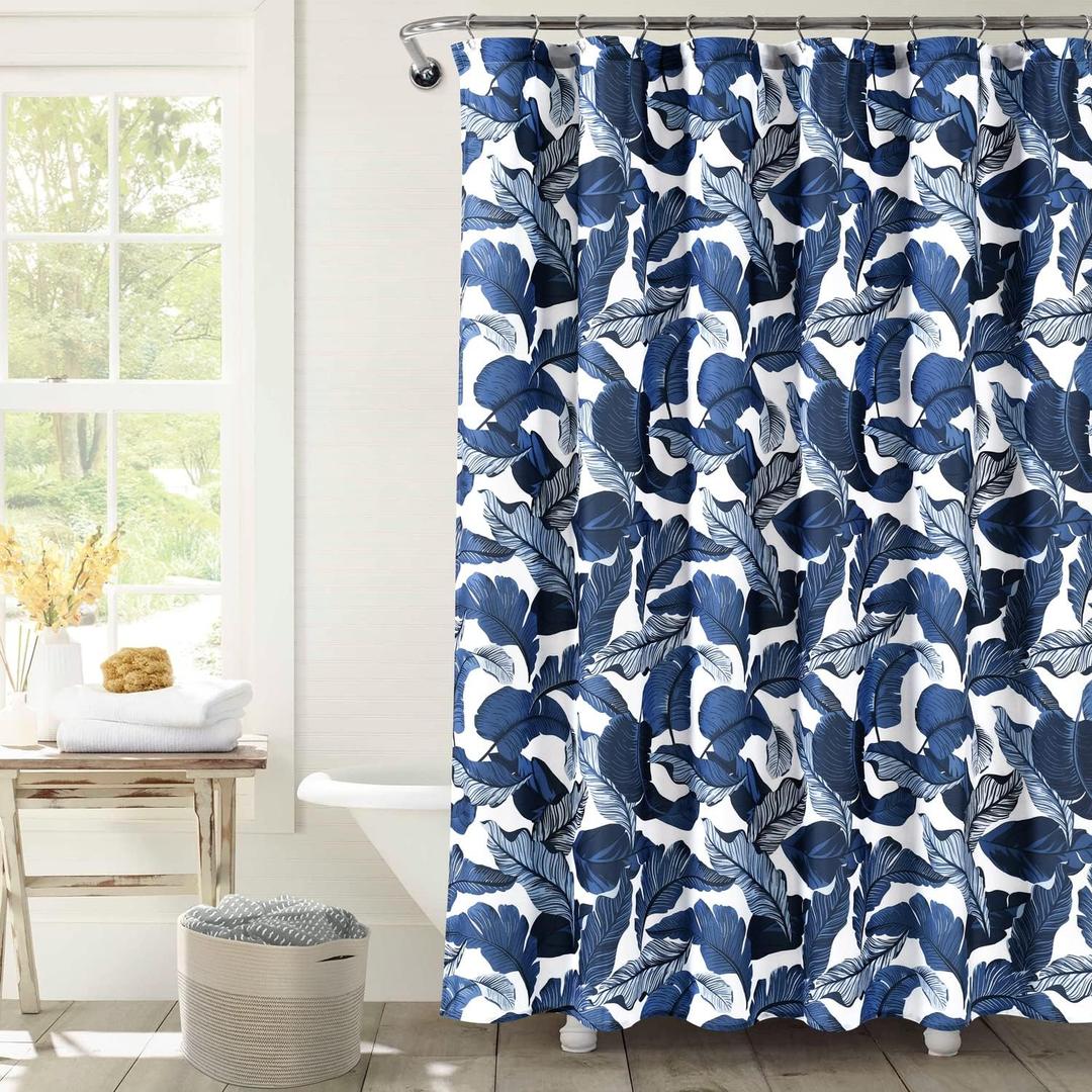 Lush Decor Tropical Paradise Shower Curtain Single 72" W x 72" L Navy & Blue - Tropical Shower Curtains for Bathroom - Bathroom Curtain - Coastal Decor