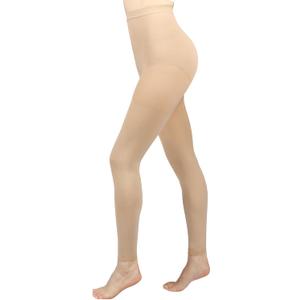 Compression Pantyhose for Women, 20-30 mmHg Footless Medical Compression Stockings, Waist High Opaque Graduated Support Compression Hose Tights for Edema, Varicose Veins, Swelling (Large, Beige)