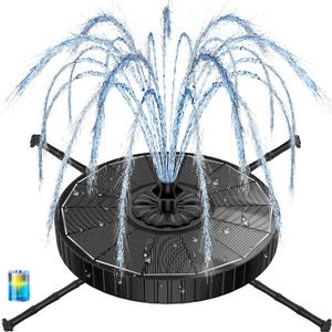 Yzert Solar Fountain with 2000mah Battery, 3-Level Adjustable Water Height, Rotating Rods, Works in Shadow, 7 Nozzles, 2026 3.5W Glass Outdoor Fountain Pump for Bird Bath, Garden, Pond, Flower Pot