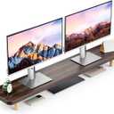 Dual Monitor Stand Riser, 39 Inch Extra Long Wooden Desktop Monitor Riser with Storage for 2 Monitors Ultra Strong Desk Shelf Organizer Riser Ergonomic for 2 Screens/Laptop/PC/TV/Printer (Dark Walnut, 39inches)