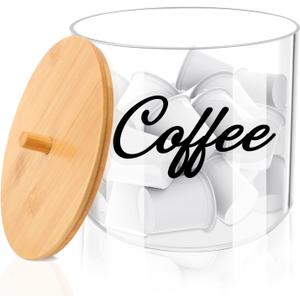 homicozy Coffee Pod Holder with Bamboo Lid, Large Capacity 80-Ounce Clear Countertop Storage for Coffee Capsules, K Cup Organizer for Keurig/Nespresso, coffee filter holder, Coffee Bar Accessories