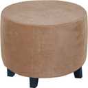 Round Ottoman Slipcover – Stretchable Footstool Cover with Elastic Bottom | Plush Velvet Fabric | Fits Storage Ottomans, Poufs & Stools (Leather, X-Large)