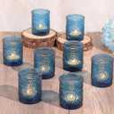 Blue Votive Candle Holder Set of 12, Glass Tea Lights Candle Holders for Wedding Table Centerpieces, Birthday Parties, Home Decor and Holiday Decor