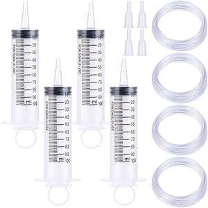 4 Pack Large Plastic Syringe with Handy Plastic Tubing and Luer Connections Large Syringes for Liquid Measuring Watering Refilling Feeding(100ml)