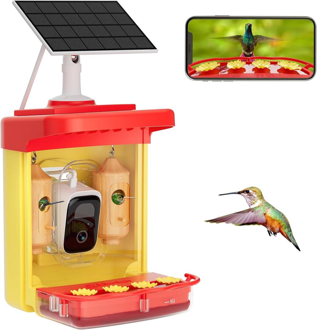 Bilantan Smart Hummingbird Feeder with Camera Solar Powered, Only 2.4G WiFi Compatible, Lifetime Free Al Bird Identification, Easy Cleaning Hummingbird Camera Feeder, Ultimate Gift for Christmas