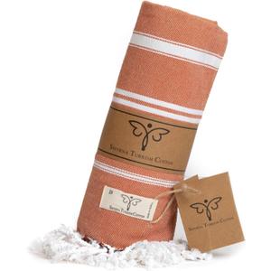 SMYRNA TURKISH COTTON Beach Blanket Sand-Free Oversized Beach Throw 50x60 Quick-Dry Lightweight Turkish Towel for Beach, Pool, Picnic & Outdoor Travel Eco-Friendly Recycled Cotton, Orange