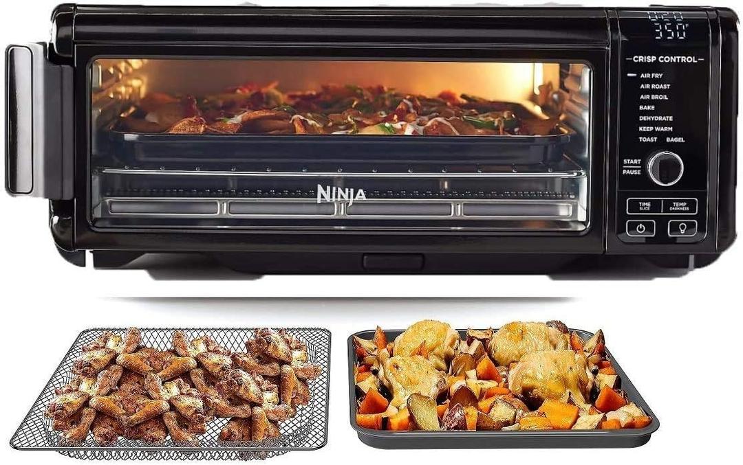 Ninja SP101 Foodi 8-in-1 Air Fry Large Toaster Oven Flip-Away for Storage Dehydrate Keep Warm 1800w XL Capacity Piano shiny BLACK 