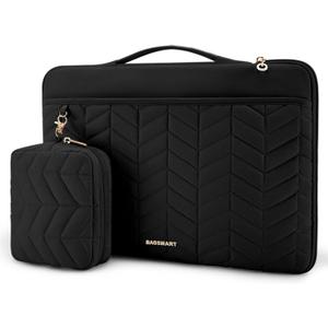 BAGSMART Laptop Case with Handle, Puffy Padded Laptop Bag Sleeve for Women, Portable MacBook Air/Pro Computer Case, 15-16 inch, Black