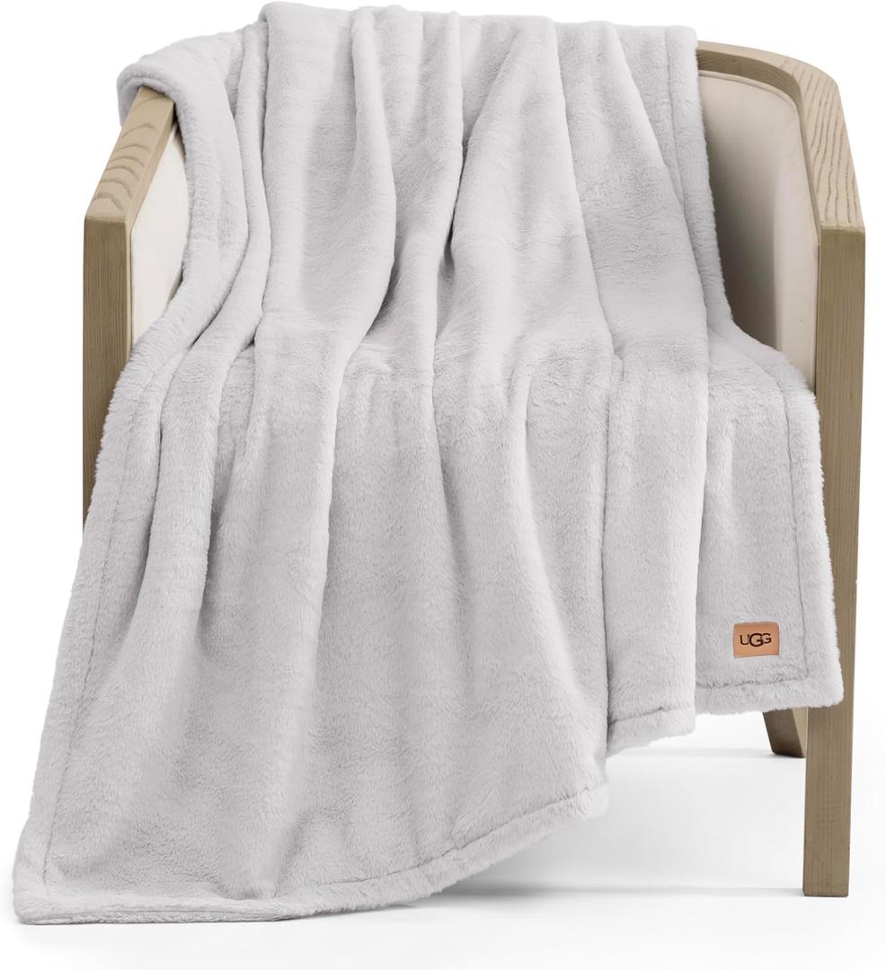 UGG Faux Fur Throw Blanket - Soft Luxury Throw for Couch, Cozy Bedroom Decor & Living Room Decor, Housewarming Gifts for Women, Grey Stone, 50" x 70" (Marcella)
