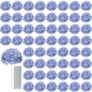AVIVIHO 65pcs Fake Flowers Dusty Blue Hydrangea Artificial Flowers Bulk (Not Squished, No Steaming Need) Silk Flowers with Stems for Wedding Decor,Home,Baby Shower,Table Centerpieces Decoration (Medium)