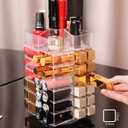 Sooyee 360 Degree Spinning Lipstick Organizer Holder 53 Spaces, Acrylic Cosmetic Display Cases for Lipstick, Brushes, Bottles, and More, Clear
