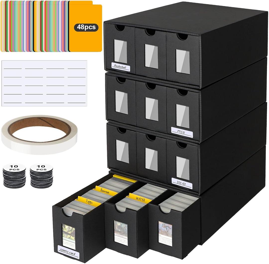 Trading Card Storage Box for 12000+, Card Deck Box for MTG Commander Display, Card Organizer Box with 48 Card Dividers, Labels & Tapes, Compatible with TCG, PTCG, MTG and Sport Cards