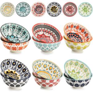 Cedilis 12 Pack Small Ceramic Bowls, Colorful Porcelain Ice Cream Bowl, 10 Fl-oz Assorted Dessert Bowls, Decorative Bowl Set for Snack, Yogurt, Appetizer, Condiments, Dip, Soup, Rice