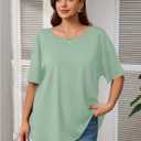 Women's Plus Size Cut Out Criss Cross Back Tee Open Back Short Sleeve Crew Neck Athletic Workout Tops (Green)