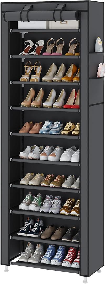 UDEAR 10-Tier Free Standing Shoe Rack Sturdy Shoe Rack Organizer for Closet Entryway Stackable Shoe Shelf with Dustproof Cover, Grey