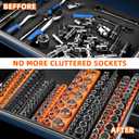 Magnetic Socket Organizer Holder Set 8-Piece Tool Organizers Including 1/4", 3/8" and 1/2" Drive Socket Holder Metric & SAE 207 Pieces Socket Trays (Sockets are not Included)
