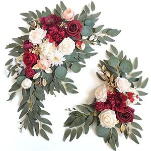 Piklado Faux Flower Swag Set of 2 for Wedding Welcome Signs Floral Swag Wedding Reception Ceremony Signs Decor (Red)