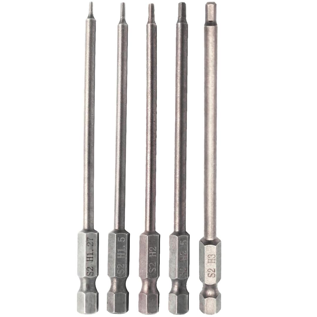 5-Pack RC Hex Bit 1.27mm 1.5mm 2.0mm 2.5mm 3.0mm Hex Head Allen Wrench Drill Bit Set for Screwdrivers Electric Screwgun/Power Drill