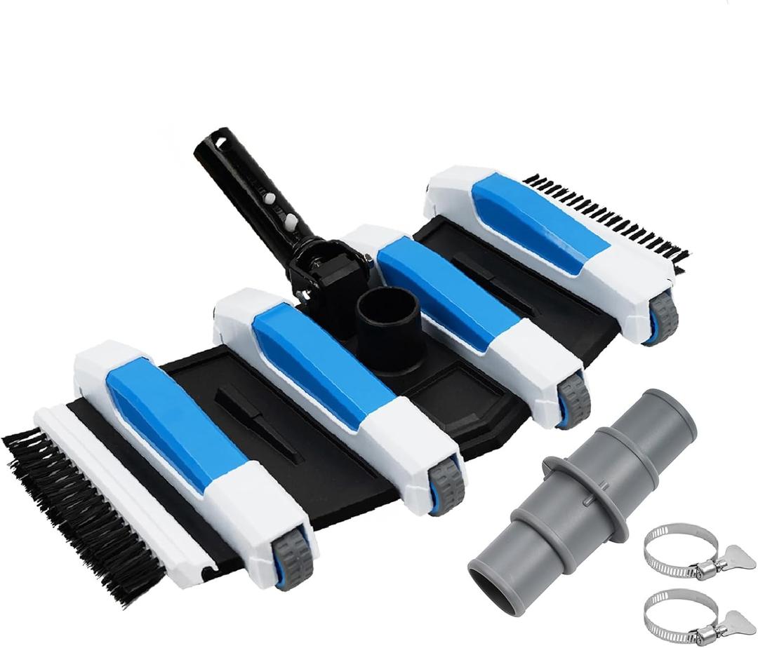 TidyMister 4LB Professional Pool Vacuum Heads with Hose Adapter Connector 1-1/4" or 1-1/2" Set-Commercial-Grade Vac Head & Swivel Handle,Wheels for Vinyl Liner,Inground & Above-Ground Pool