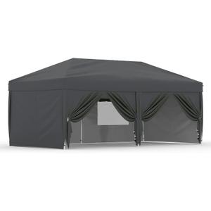 HarmonyHealth 10x20 Pop Up Canopy Tent Outdoor Canopy with 6 Removable Sidewalls One-Person Set Up Heavy Duty Commercial Instant Tent Shelter-Gray