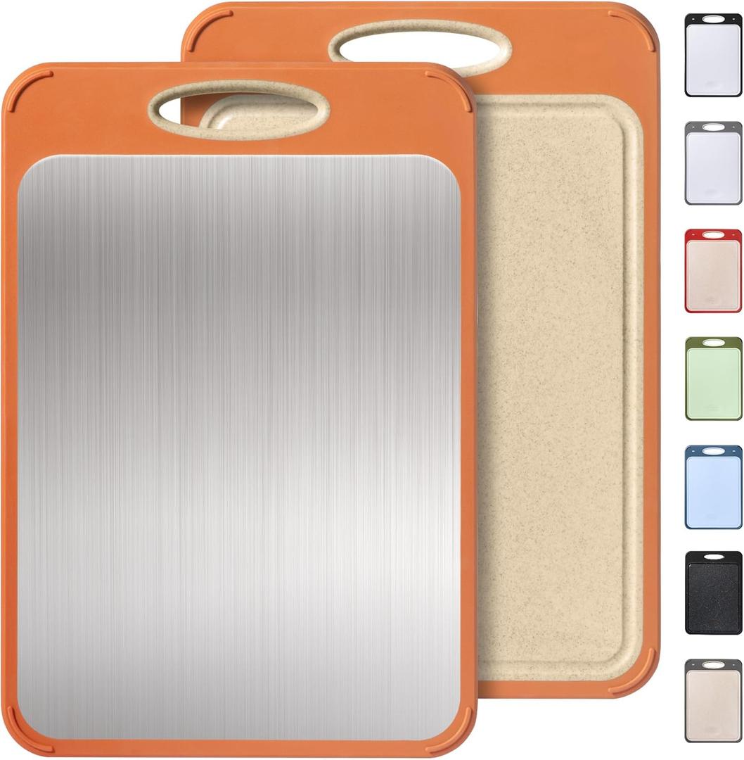 2 in 1 Stainless Steel Cutting Board with Handle Chopping Eating Grilling Biard Cutboard Biard Chtting Cuttingboards Voard Oard Bord Dishwasher Safe 16 x 11 Baords Baord Veg Utting Ultimate (Morandi Orange)