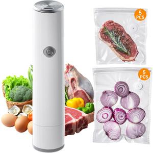 Vacuum Sealer, Handheld Compact Vacuum Sealer, Vacuum Pump for Food Fresh & Save Meal Prep Sous Vide, Portable Cordless Vacuum Machine, with 10 Reusable Vacuum Bags