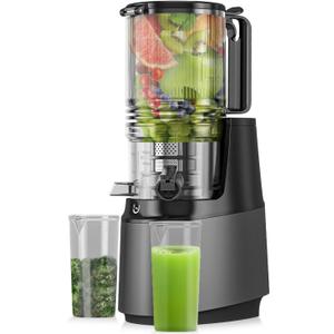 Cold Press Juicer, 5.8" Wide Feed Chute Juice Extractor Machine with 400W, High Juice Yield, Slow Masticating Juicer for Whole Vegetables & Fruits, Grey