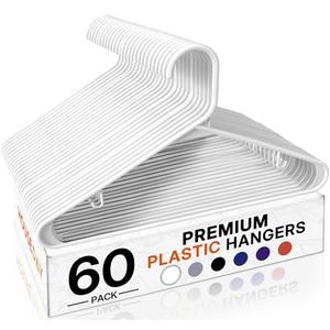 HOUSE DAY White Plastic Hangers 60 Pack, Clothes Hangers with Non Slip Hooks, Durable & Space Saving Coat Hanger, Light-Weight Clothing Hanger, Perfect Closet Organizer for Everyday Use