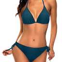 Tempt Me Women Blue Green Triangle Bikini Sets Halter Two Piece Sexy Swimsuit String Tie Side Bathing Suit M