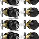 4 Pack Exterior Door Lock Set, Keyed Alike Entry Door Knob and Single Cylinder Deadbolt Lock Combo Set, Matte Black Door Knobs with Lock and Keys, Locksets for Front,Entrance,Back,Garage Door