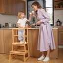 Kitchen Step Stool for Kids with Safety Rail,Toddler Standing Tower for Kitchen Counter, Baby Montessori Stool,Solid Wood Construction,Natural