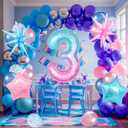 Cartoon 3rd Birthday Decorations for Boys Girls, Starry Sky 3 Balloon Number 40 Inch, Pink and Blue Balloons With Star Balloon For Pink Blue Birthday Decorations
