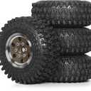 1.0 Crawler Tires and Beadlock Wheels Rims 1/18 Wheels 7mm Hex Offset -2.5mm 1/24 Super Soft Mud Tyres for 1:24 1:18 RC Rock Crawler Car Axial SCX24 AX24 FMS FCX24 FCX18 TRX4M 4Pcs (Bronze)