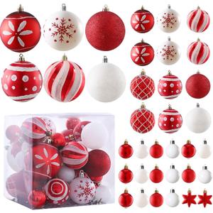 36ct Christmas Ball Ornaments Sets, Red & White Shatterproof Balls for Christmas Tree Decorations Assorted Shapes and Sizes Hanging Ball for Holiday Festival and Party Decoration (Red White)