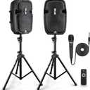 Pyle Active + Passive PA Systems - Dual 8inch 700 Watt Max Power Output Speaker with Microphone, Bluetooth Wireless Streaming, MP3/USB/SD/AUX Readers, Speaker Stands- Pyle PPHP849KT