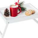 Bamboo Bed Tray for Breakfast with Folding Leg, Breakfast Trays for Eating, Bed, Sofa, Bed, Snacking or Working, Laptop Desk Snack Tray (White)