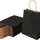Joybe 50 Pack 8x4.75x10 Inch Medium Black Kraft Paper Bags with Handles Bulk, Craft Paper Gift Bags for Party Favors Grocery Retail Shopping Business Goody Merchandise Take Out Blank Sacks (50pcs)