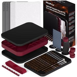 Nicpro Professional Miniature Painting Kit with Wet Palette, Miniature Painting Handle & 11PCS Detail Paint Brushes Drybrush, Sponge, Pallet Paper, Brush Holder Mixing Paint Saver Palette