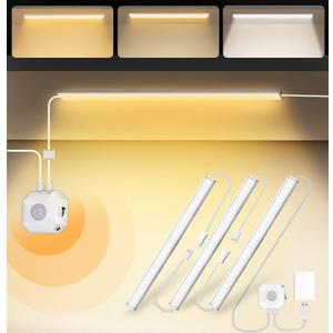MATICOD Under Cabinet Lights, 3 Colors Motion Sensor Light Indoor Under Cabinet Lighting with Warm White Cold White Daylight for Kitchen LED Closet Lights