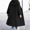 Women's Winter Wool Coat Notch Lapel Single Breasted Casual Mid Long Pea Trench Coat (Black, M)