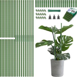 Breeze Touch Garden Trellis for Climbing Plants Outdoor, 40 Pack 17" Tomato Stakes Set with Clips & Connectors,Garden Plant Stakes, Tomato Frame, Cucumber Trellis for Raised Bed & Potted Plants