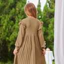 Danna Belle Girls Sweater Dress Lantern Sleeve Ruffled Fall Winter Dresses 5-12Y (Beige)