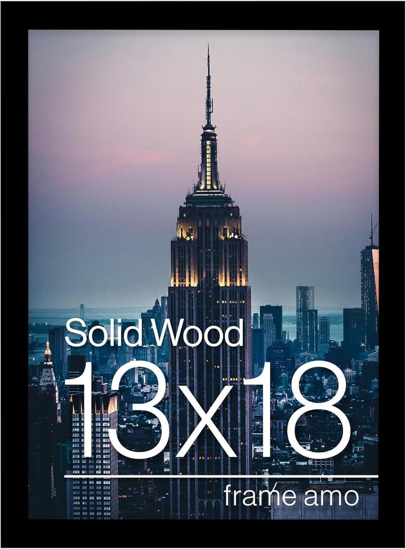 Frame Amo 13x18 Black Solid Wood Poster Frame, 1 inch Wide Border, Acrylic Face