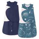 ZIGJOY Sleep Sack Swaddle 1.0 Tog Baby Wearable Blanket 100% Cotton Baby Swaddle Blanket for Newborns 6-12 Months Space&Blue, M
