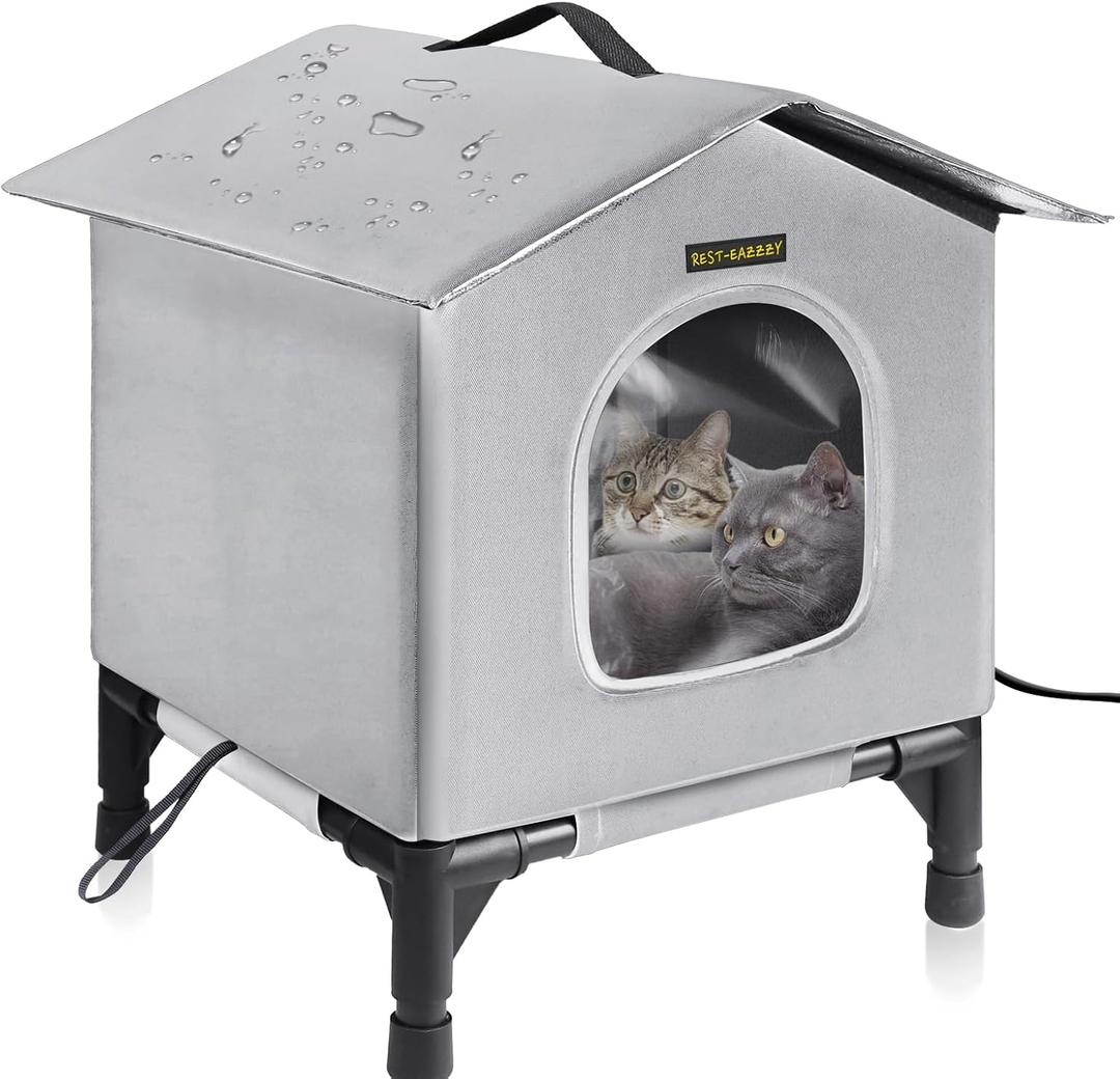 Rest-Eazzzy Cat House for Indoor and Outdoor Cats in Winter, Waterproof, Fully Insulated Shelter for Stray and Feral Cats, Great for Cat Houses for Outdoor and Cat Beds for Indoor Cats(Grey, Small)
