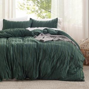 Bedsure Luxury Duvet Cover Queen Size - Striped Tufted Boho Bedding Set, Shabby Chic Home Bedding (90"x90") with 2 Pillowcases for All Season, Forest GreenComforter Not Included
